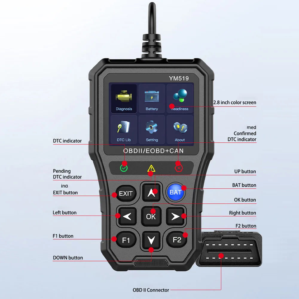Code Reader Battery Tester OBD2 Check Engine System Multi-language Zpaxo