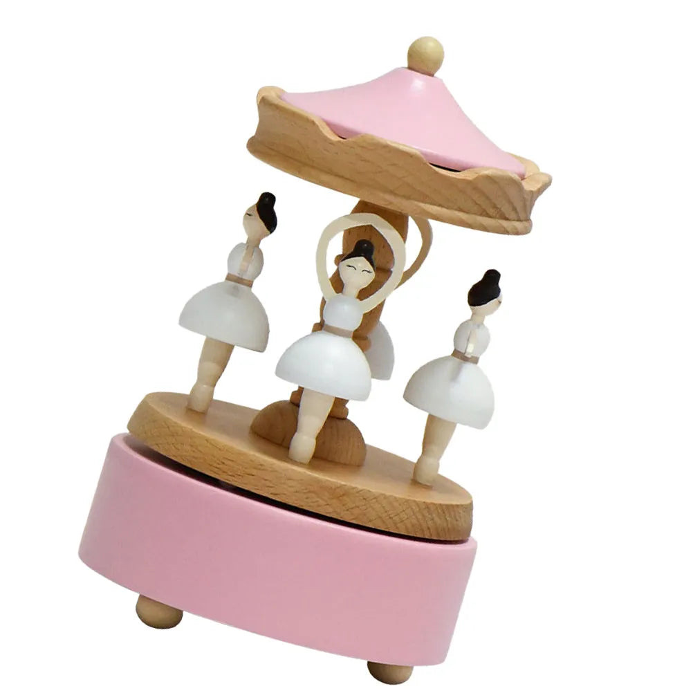 Timeless Wooden Rotating Ballet Music Box Natural Wood Grain Zpaxo