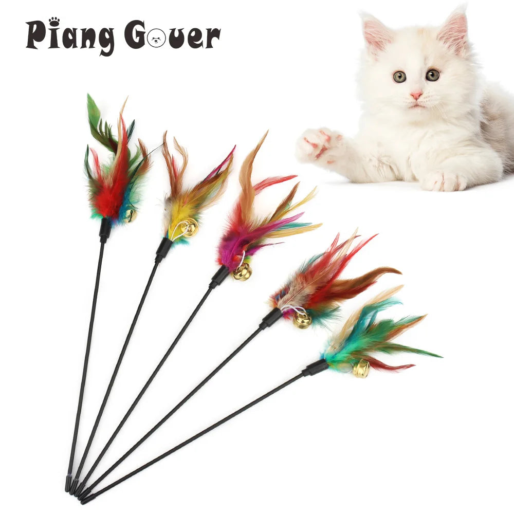 Feather Cat Teaser Stick Bell Funny Interactive Wand Cats Pet Zpaxo