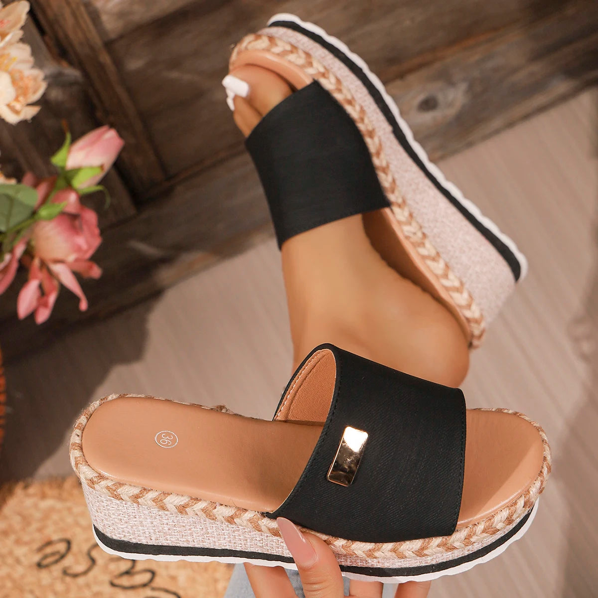 2026 Women Sandals Summer Wedges Slippers Platform Heels Shoes Ladies Zpaxo black 36