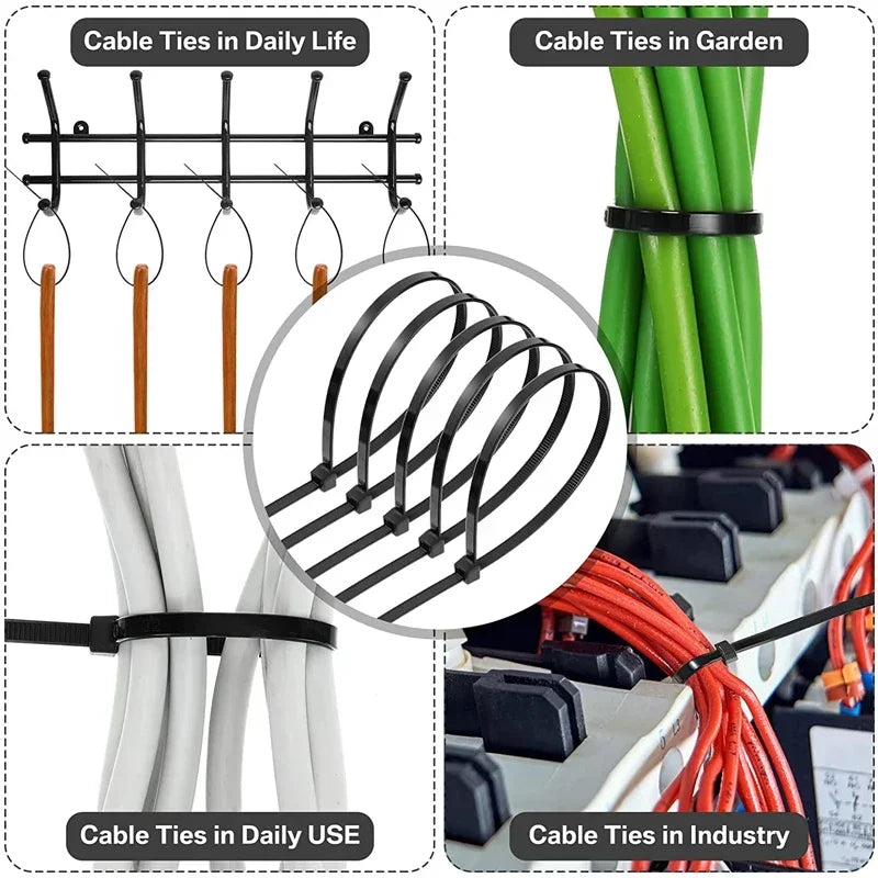1000 Nylon Cable Ties Self-locking Cord Straps Adjustable Cables Zpaxo