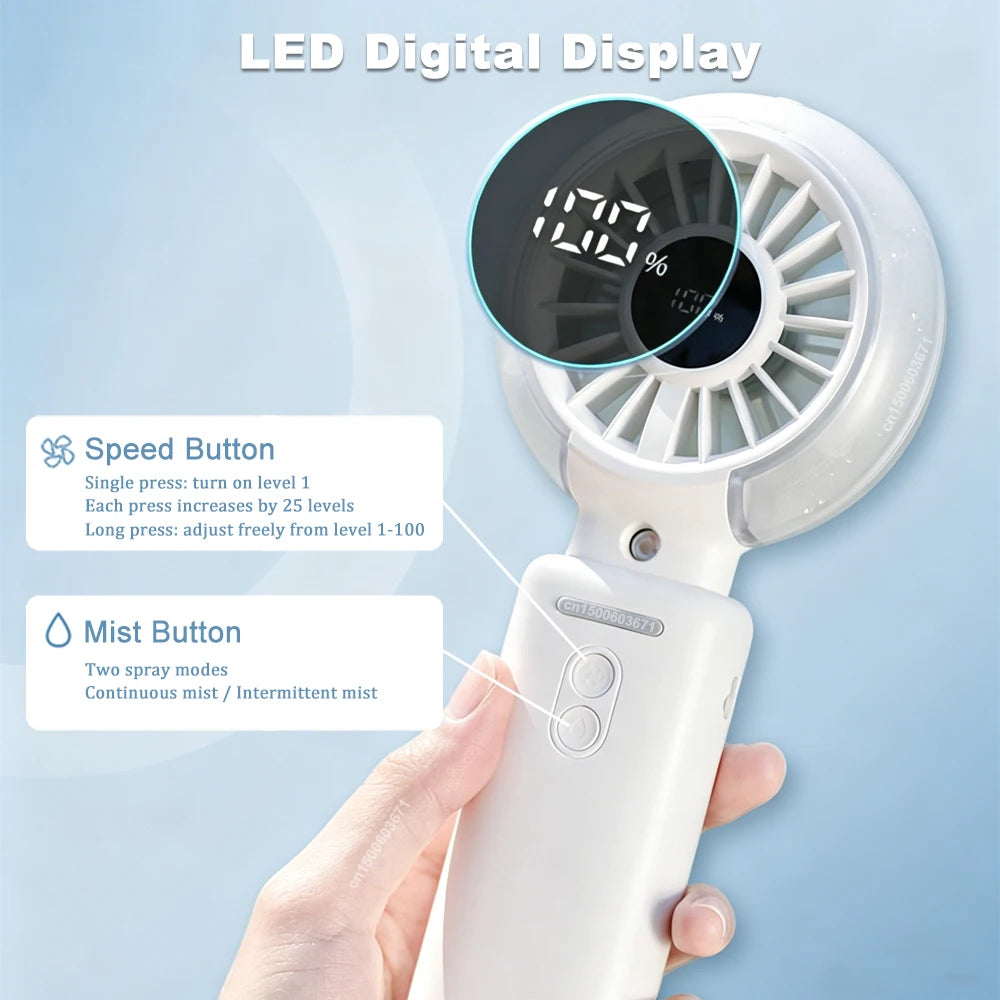 Water Mist Fan Portable Foldable Desktop Rechargeable Handheld Zpaxo