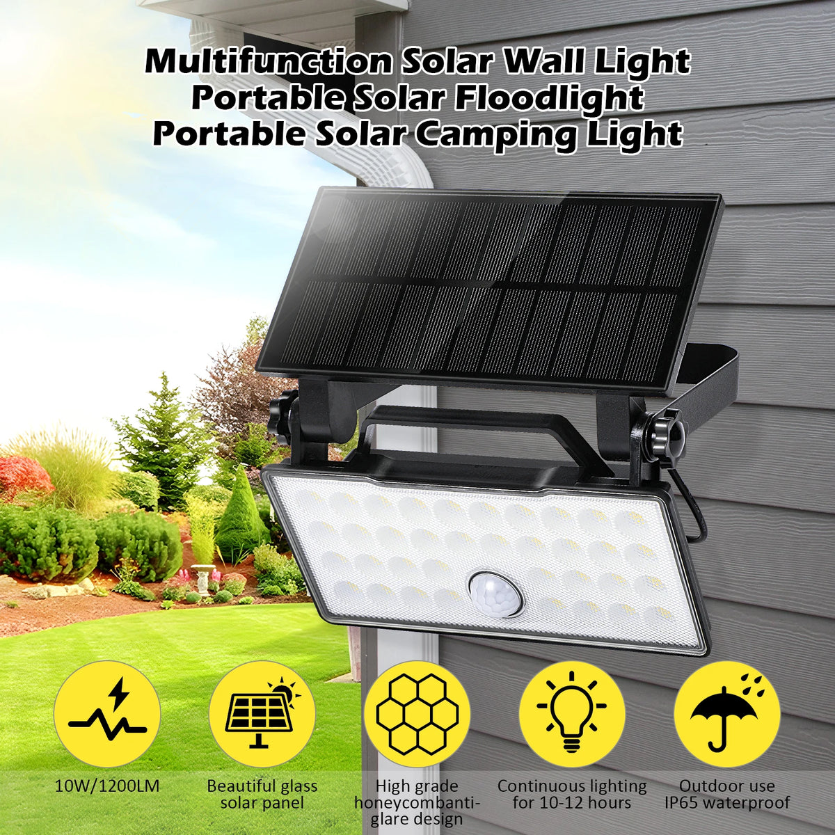 Outside Solar Safety Light Rotatable Panel Motion Sensor 3 Modes Zpaxo