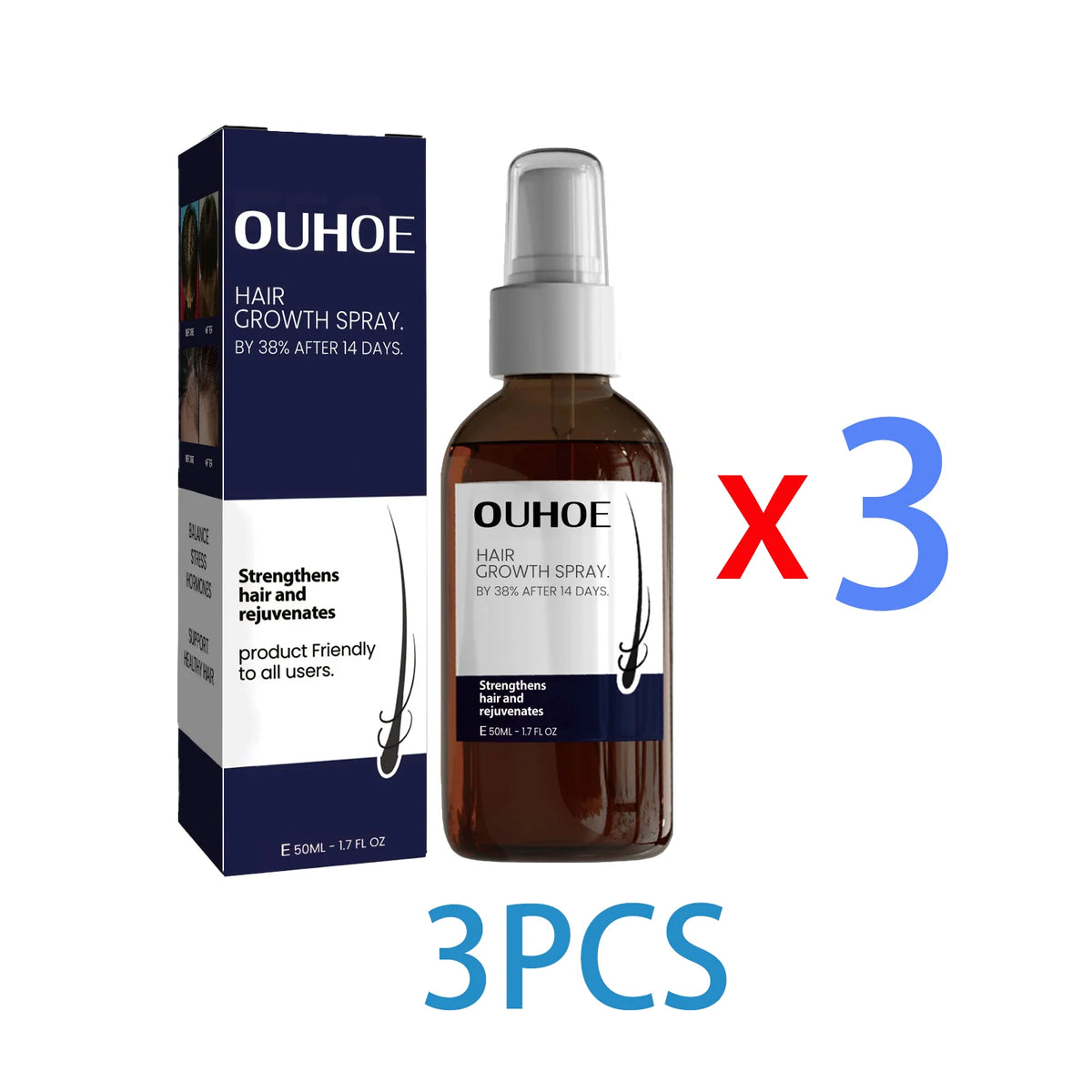 Ouhoe Hair Growth Spray Thinning Strengthen Roots Repair Dry Frizzy Collagen Formula No Residue 50ml Gentle for Sensitive Scalp Zpaxo 3PCS