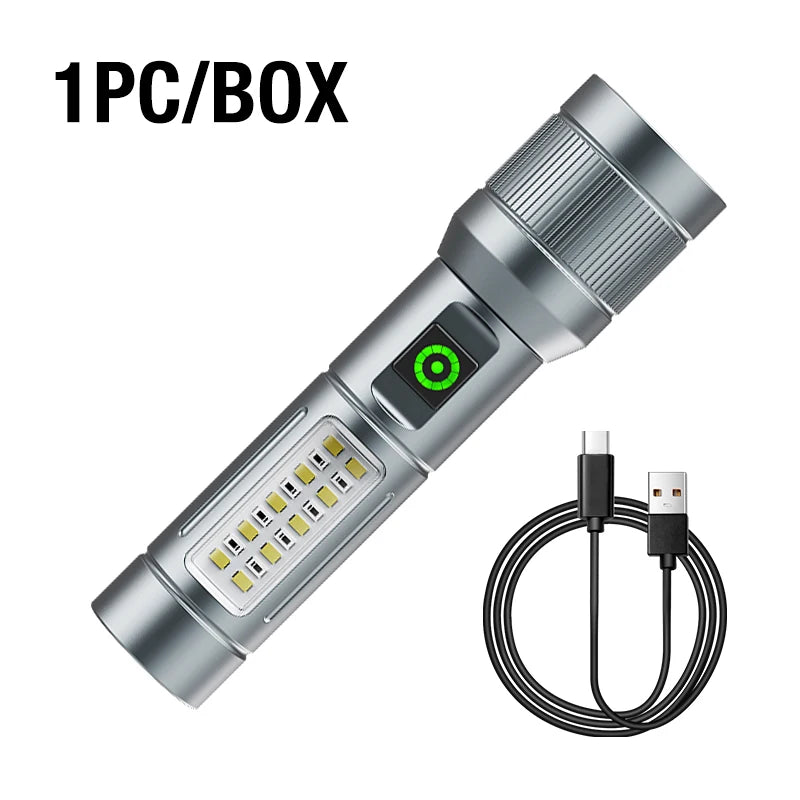 Rechargeable Multi Light Source Ultra Bright Flashlight Outdoor Zpaxo WHITE GRAY ZOOM