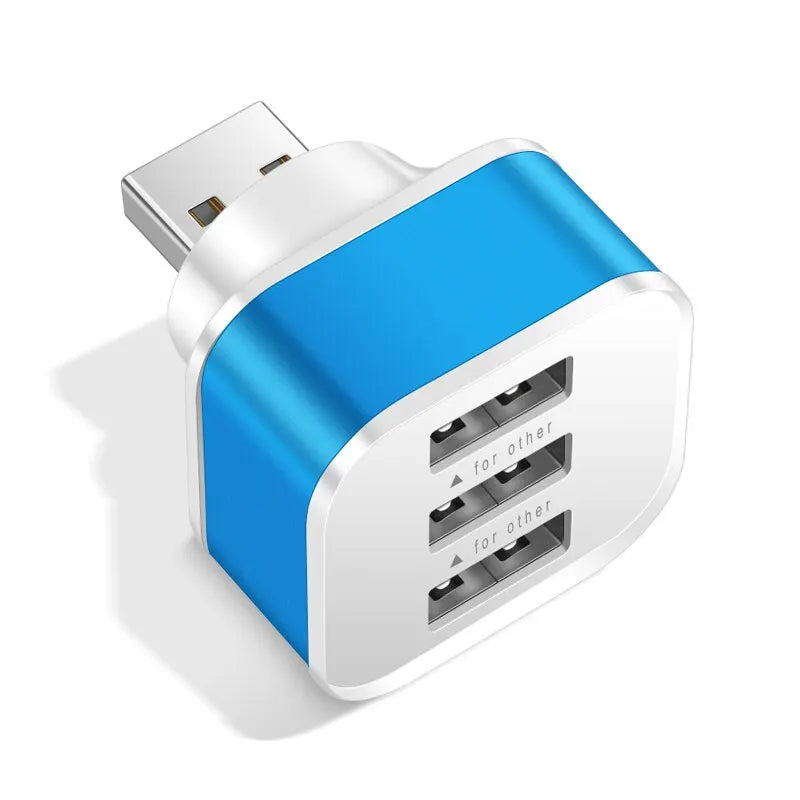 3 Port USB Slots Adaptor Multple USB Interface Extender USB HUB Quick Charger For Phone Tablet Laptops Car Electronics Accessory Zpaxo Blue