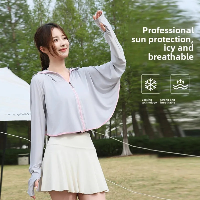 Women's Ice Silk Sun Protection Jacket Spring Summer UV-Blocking Zpaxo Grey-A-1PC 40-80KG